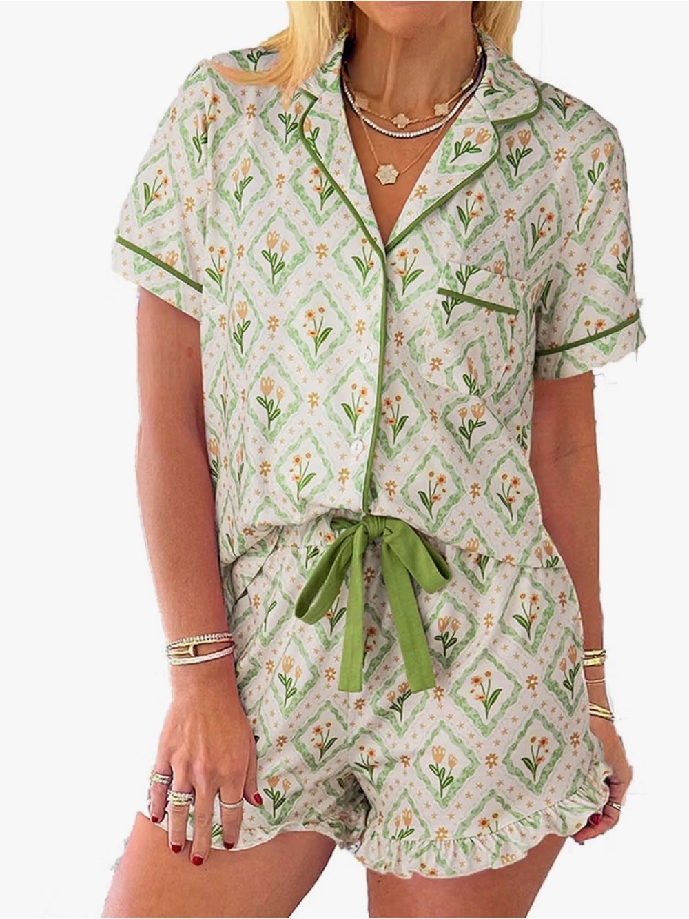 Floral Green Pajama Set - Women Intimates & Sleepwear
